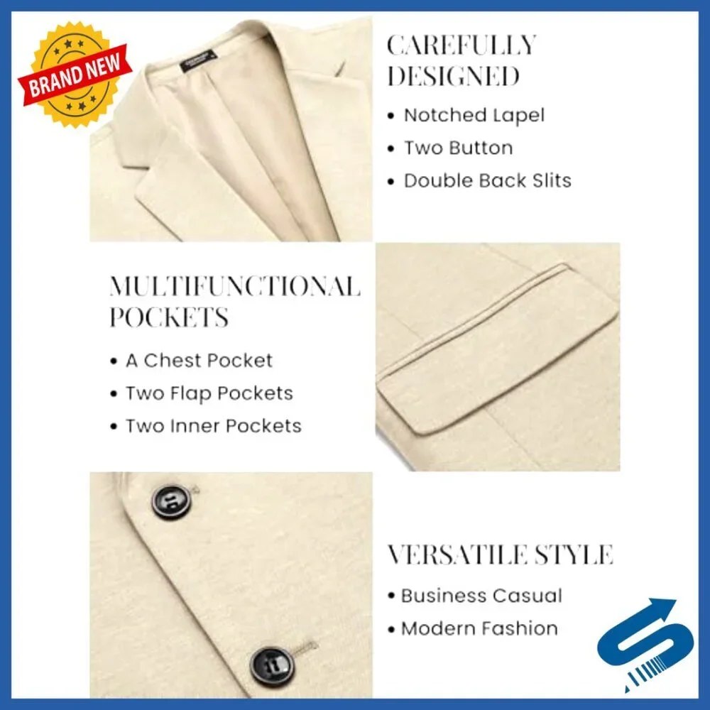 Men's Lightweight Knit Blazer Sport Coat Two Button Casual Stretch Fabric